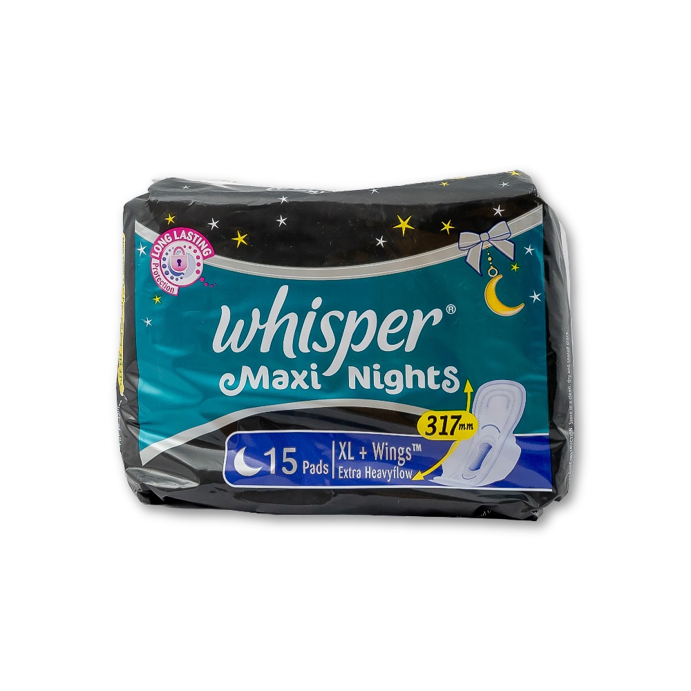 Whisper Maxi Nights Wings Heavy Flow Sanitary Pads for Women - XL (15pcs)
