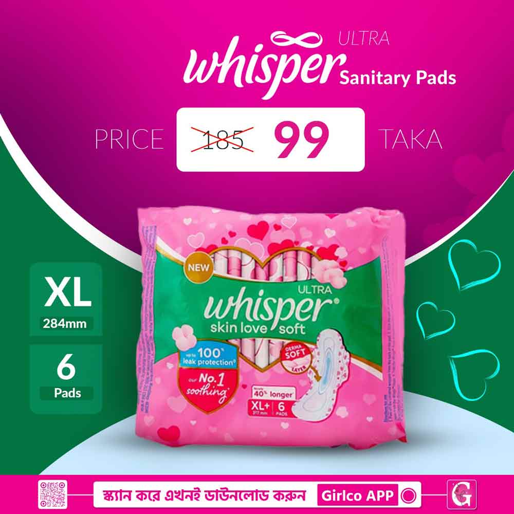 Whisper Ultra Soft Air Fresh Sanitary Pads for Women, XL+ 6 Napkins